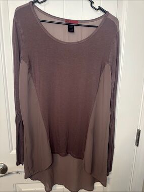 BKE red sheer Panel long sleeve Tunic in Mauve Taupe boho western casual wear